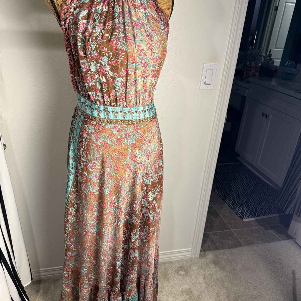 Boho Floral Maxi Dress in Brown and Teal